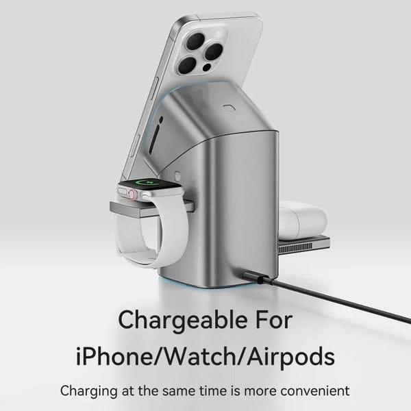 Maxco Qi2 3-in-1 Full Touch Wireless Charger | 15W Magnetic Fast Charging Dock | Touch Control LED Display | Foldable Travel Station for iPhone, Apple Watch & AirPods | Premium Black