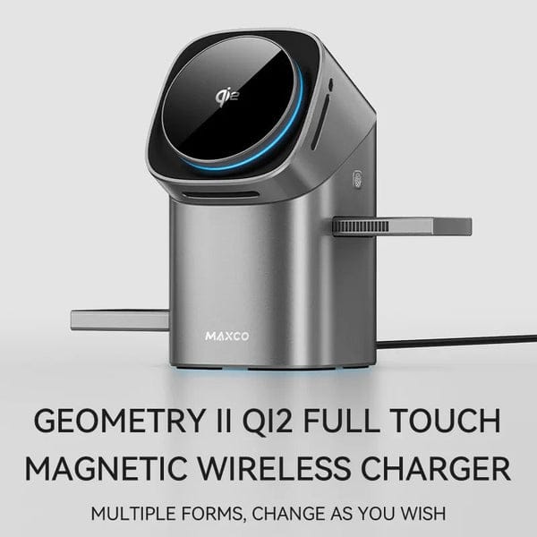 Maxco Qi2 3-in-1 Full Touch Wireless Charger | 15W Magnetic Fast Charging Dock | Touch Control LED Display | Foldable Travel Station for iPhone, Apple Watch & AirPods | Premium Black