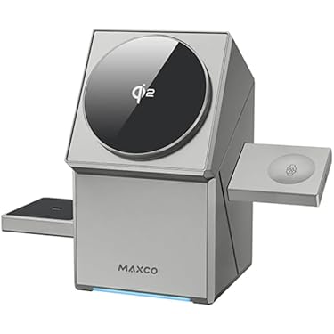 Maxco Qi2 3-in-1 Wireless Charger | 15W Magnetic Fast Charging Dock | Foldable Charging Station for iPhone, Apple Watch & AirPods | Compact Black Power Station