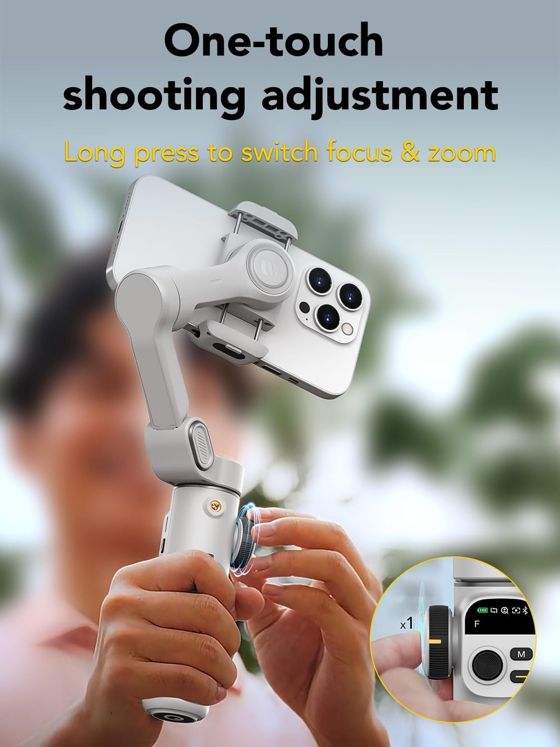 Smart Gimbal Stabilizer for MOBILE,Face,Body & ObjectTracking, Built-in 20cm Extension Rod, 3-axis Handheld Smartphone Gimbal, with OLED Display,White