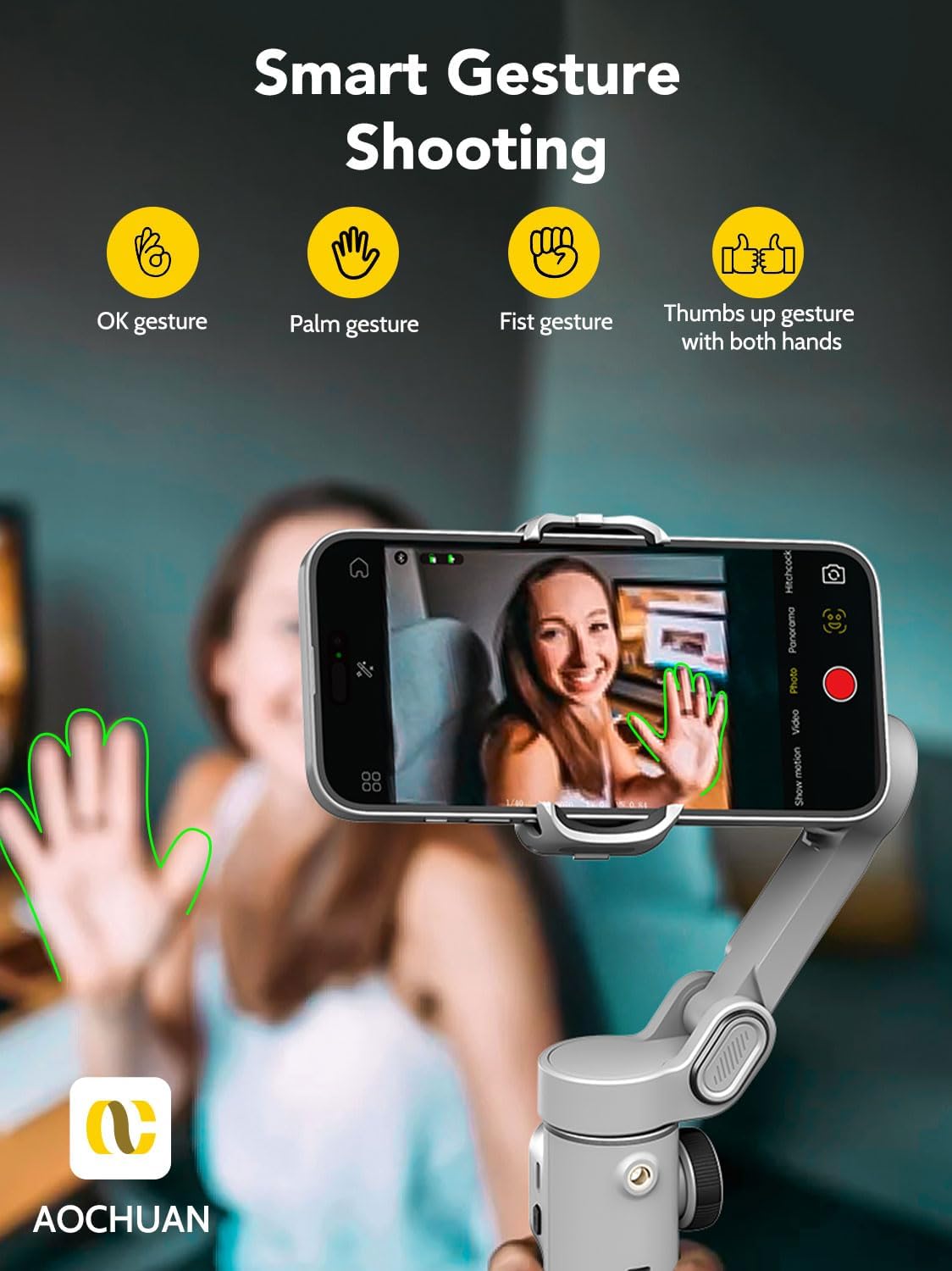 Smart Gimbal Stabilizer for MOBILE,Face,Body & ObjectTracking, Built-in 20cm Extension Rod, 3-axis Handheld Smartphone Gimbal, with OLED Display,White