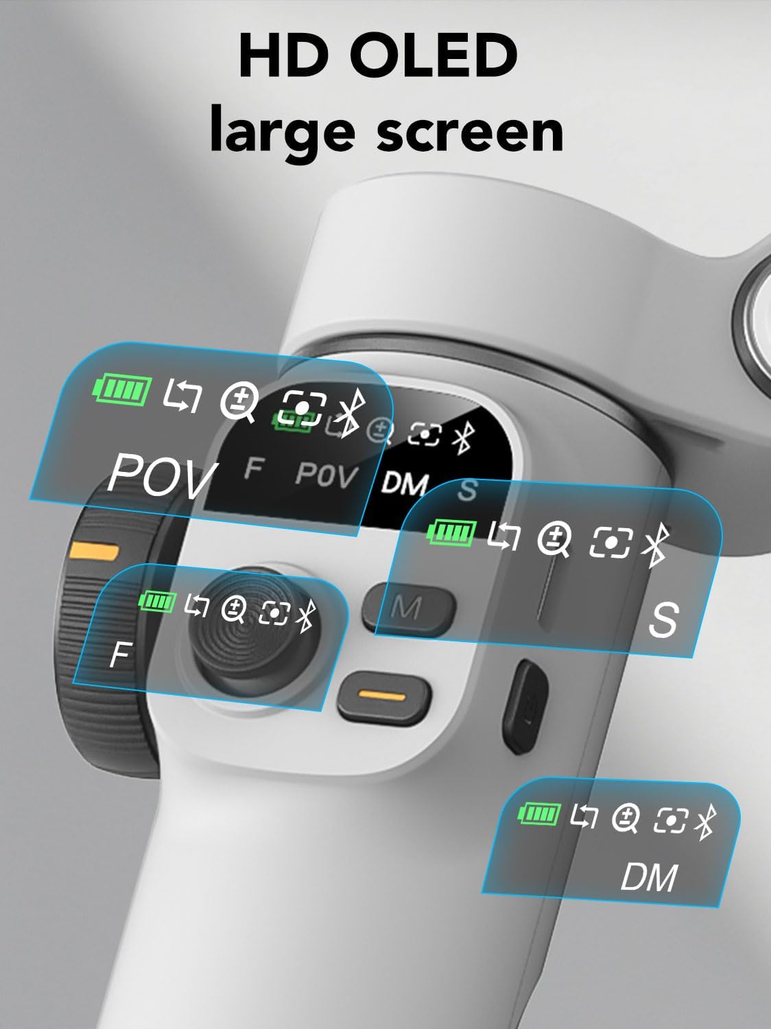Smart Gimbal Stabilizer for MOBILE,Face,Body & ObjectTracking, Built-in 20cm Extension Rod, 3-axis Handheld Smartphone Gimbal, with OLED Display,White